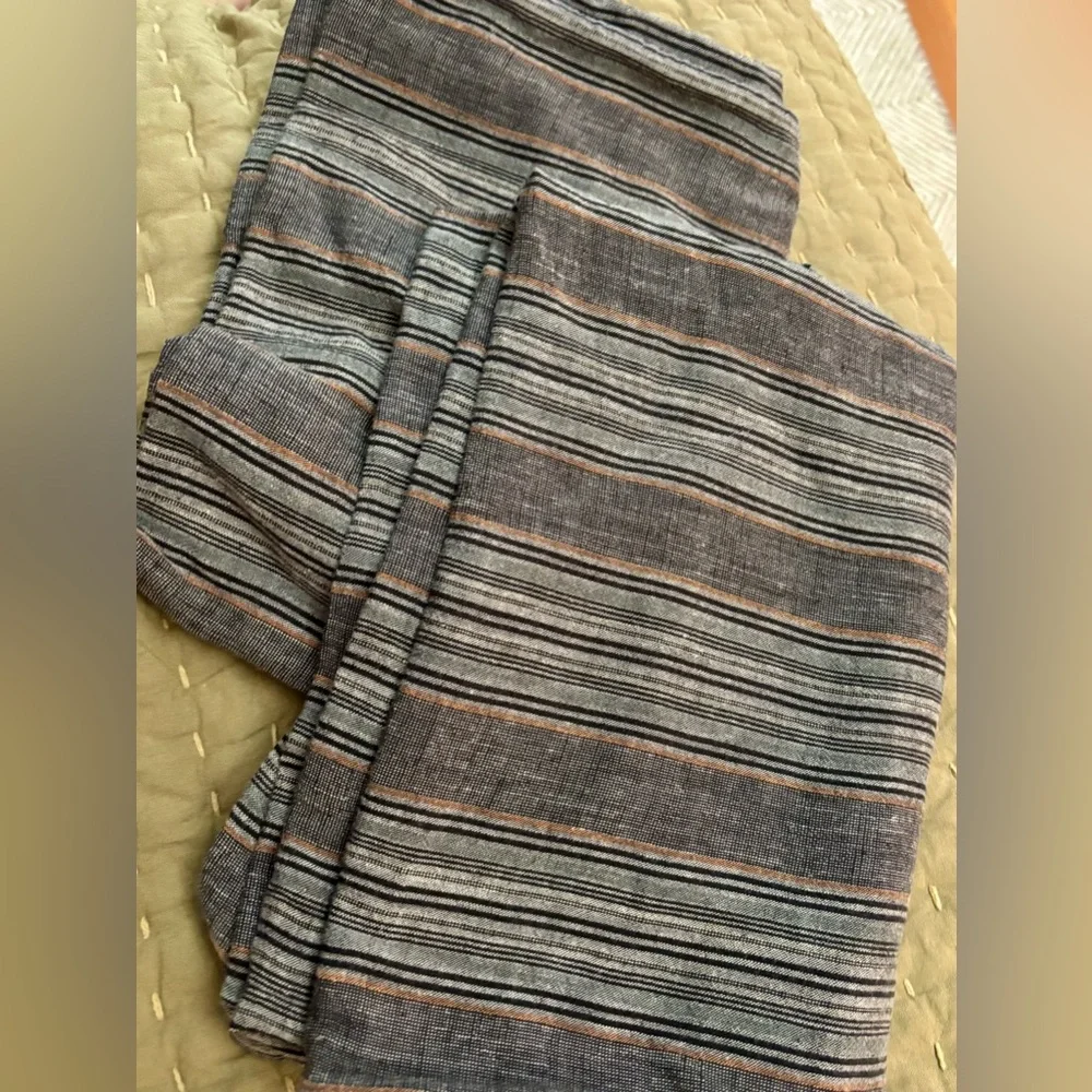Crate & Barrel linen striped duvet cover and shams (navy, queen/full)